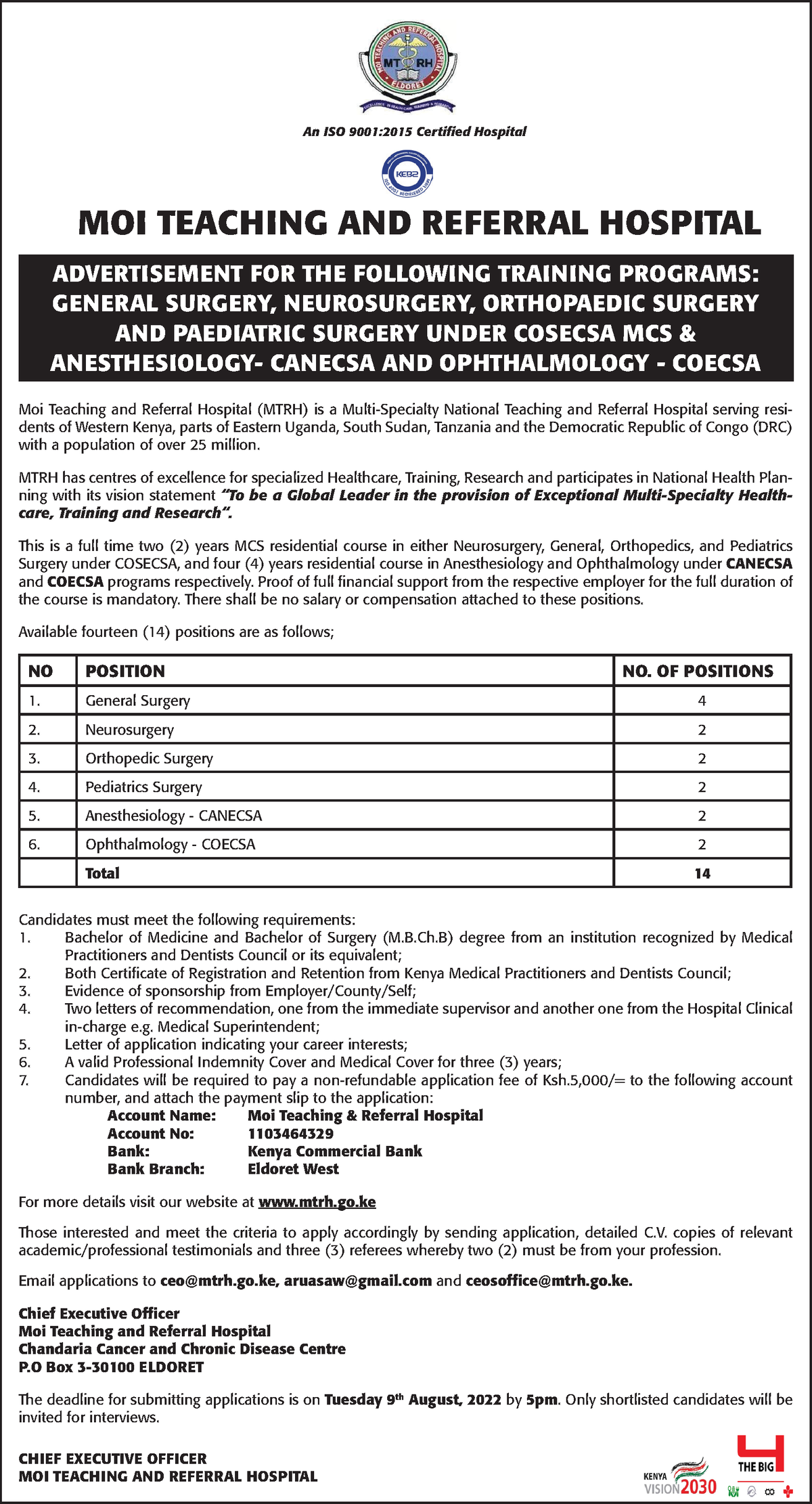 Cosecsa-Training-Advert - MOI TEACHING AND REFERRAL HOSPITAL An ISO ...