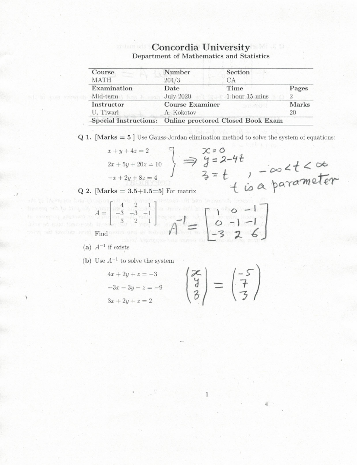 2020 Summer Midterm With Solutions - MATH 203 - Studocu