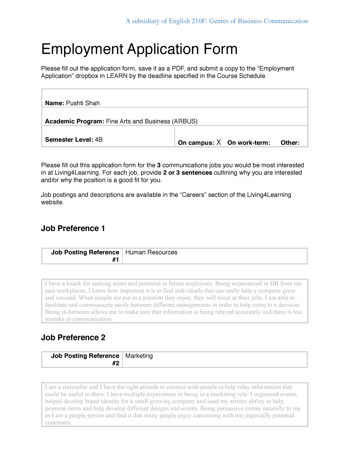 L4L Employment Application Form Pushti Shah - A subsidiary of English ...