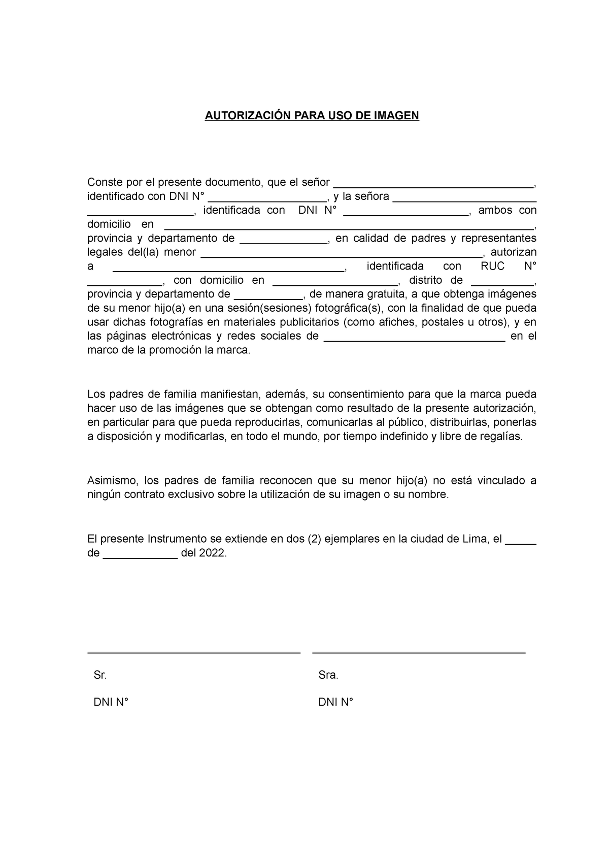 Autorización PARA USO DE Imagen - AUTORIZACIÓN PARA USO DE IMAGEN ...