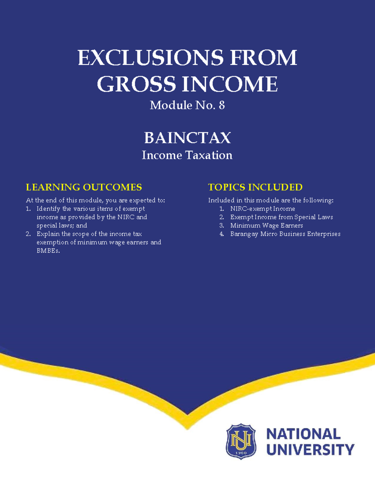 Module 8 - Exclusions From Gross Income - EXCLUSIONS FROM GROSS INCOME ...