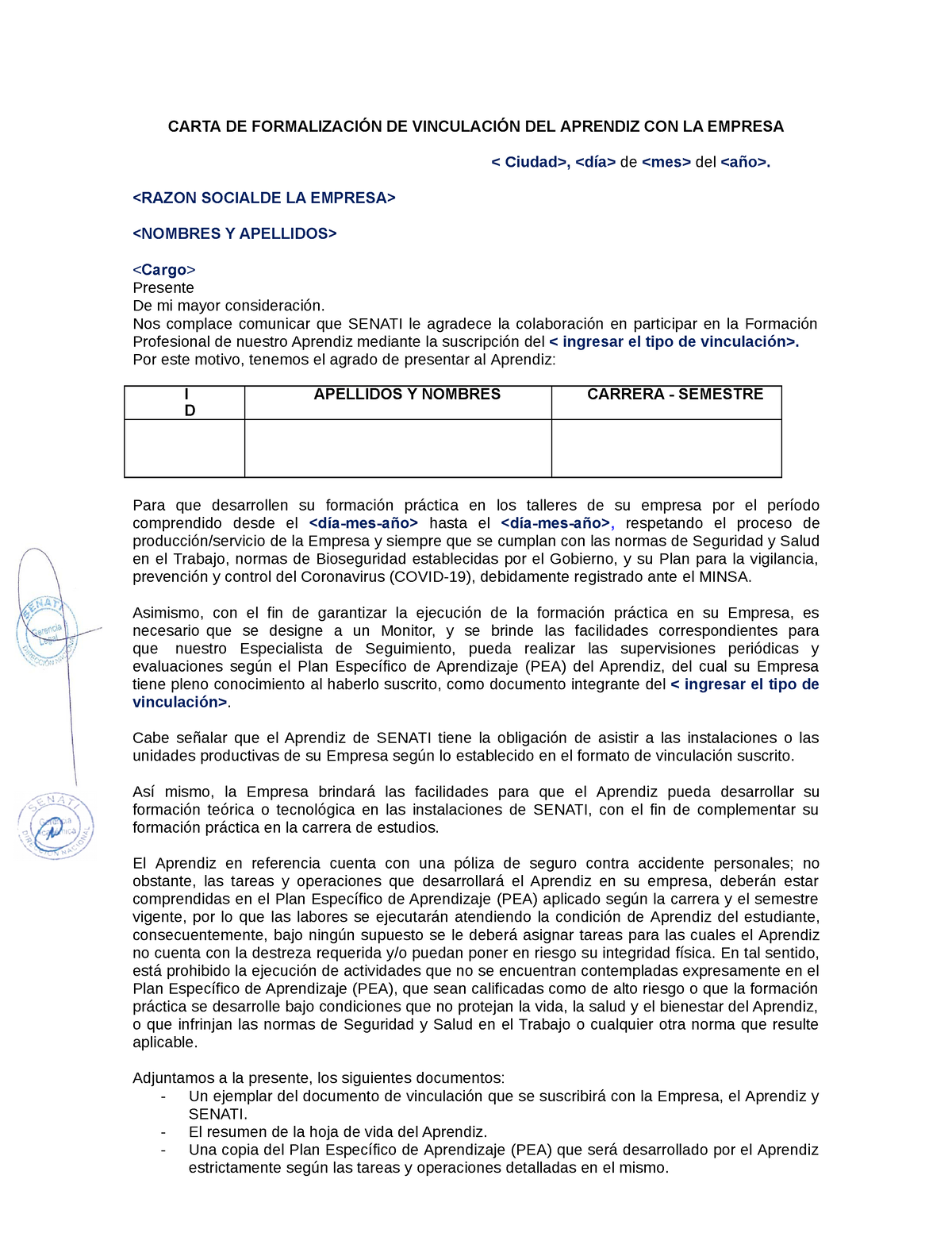 5.-Carta De Formalización De Vinculación Del Aprendiz Con La Empresa 18 ...