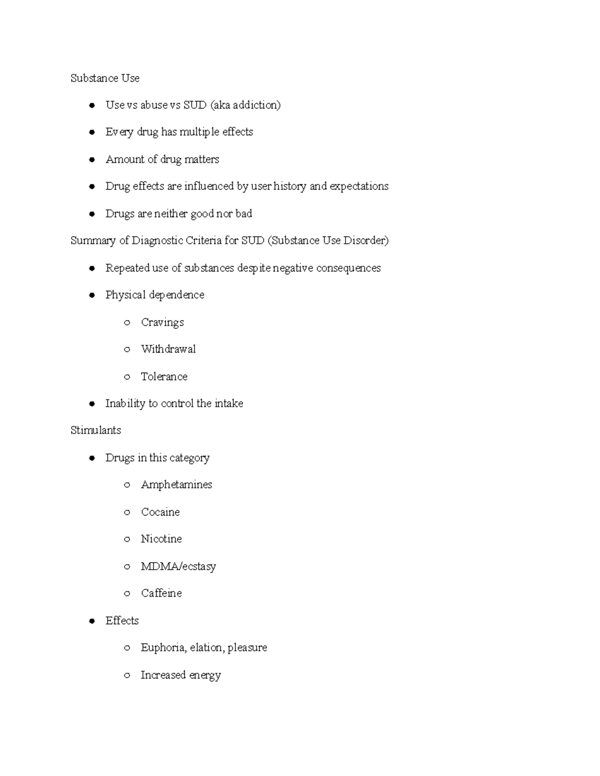 Psychology Notes 3 1 - Substance Use Use vs abuse vs SUD (aka addiction ...