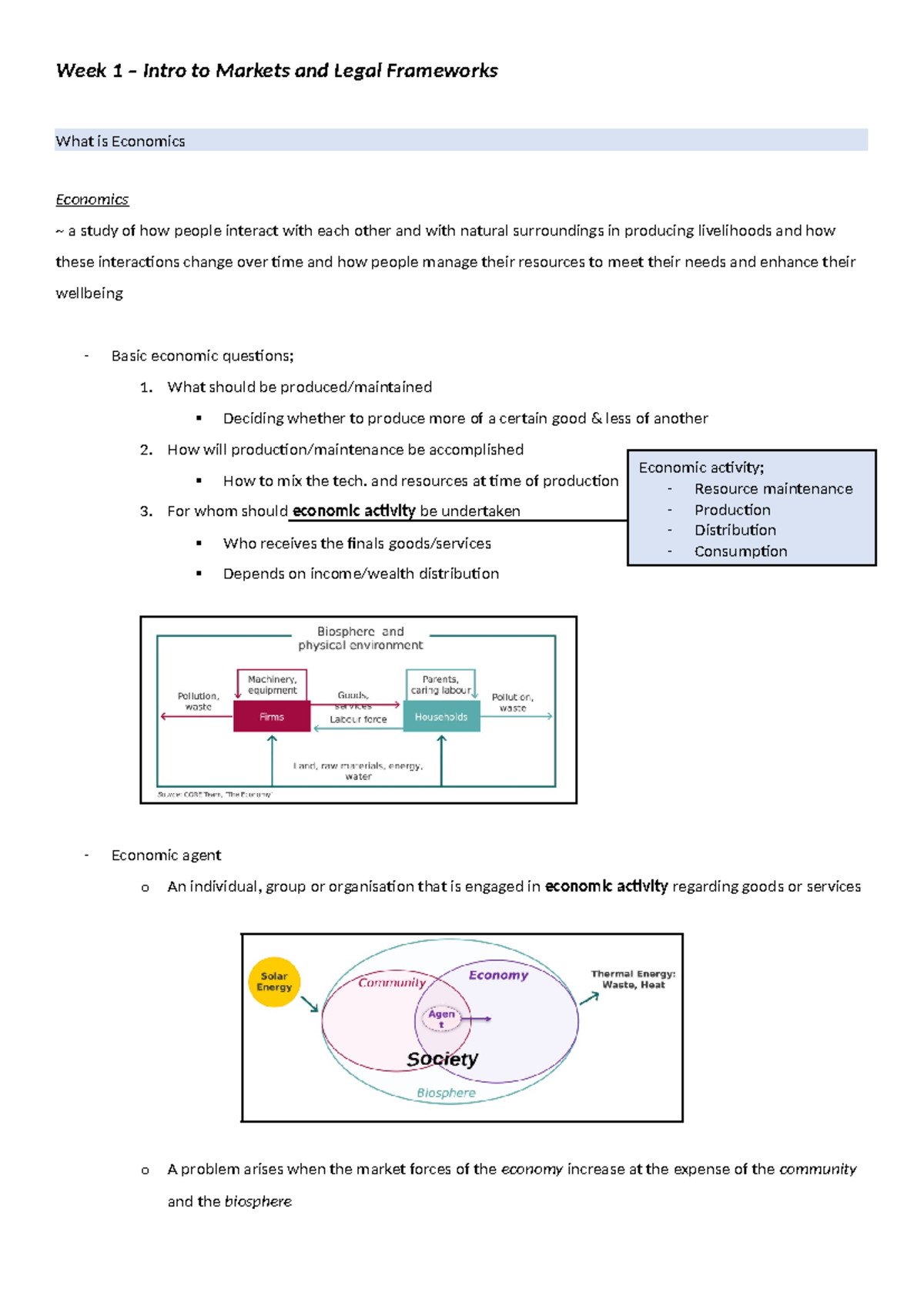 Wk 1 Notes - Intro to Markets:Legal Frameworks - Week 1 – Intro to ...