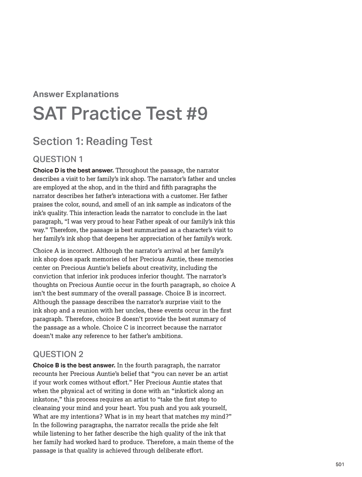 Sat practice test 9 answers Answer Explanations SAT Practice Test