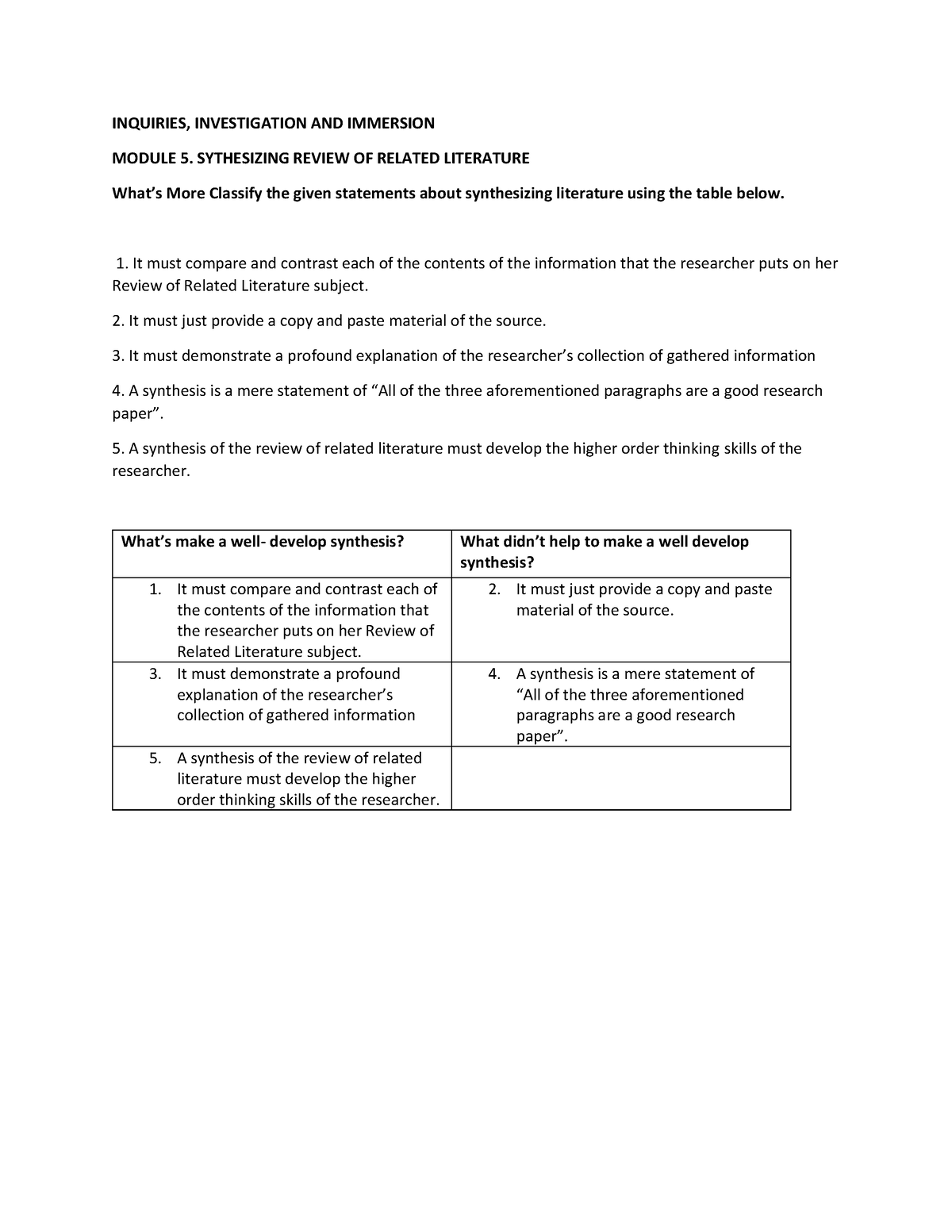 3Is RRL - For Related Literature Activity - INQUIRIES, INVESTIGATION ...