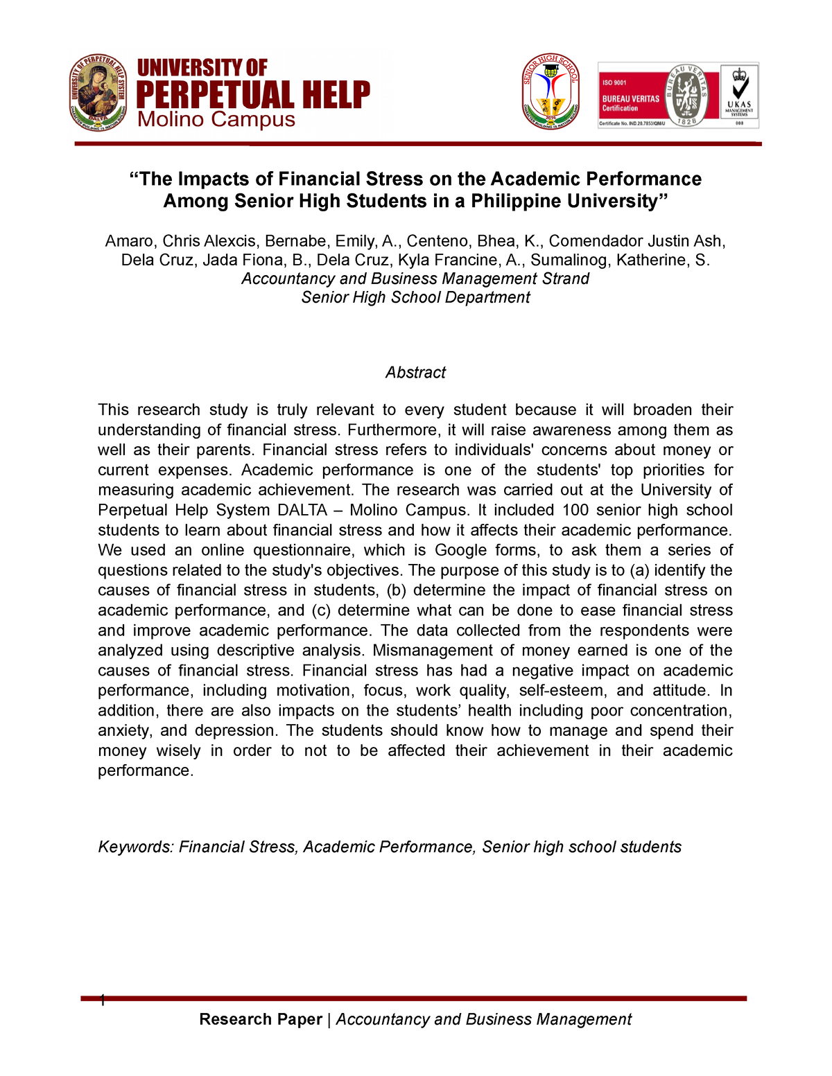 Group 6 Final Paper The Impacts Of Financial Stress On The Academic 