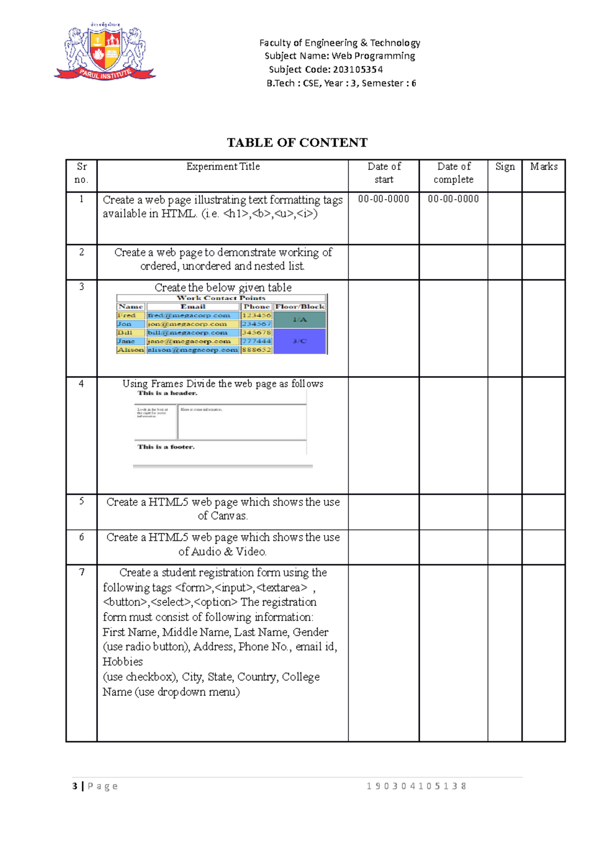 Web lab manual - Subject Name: Web Programming Subject Code: 203105354 ...