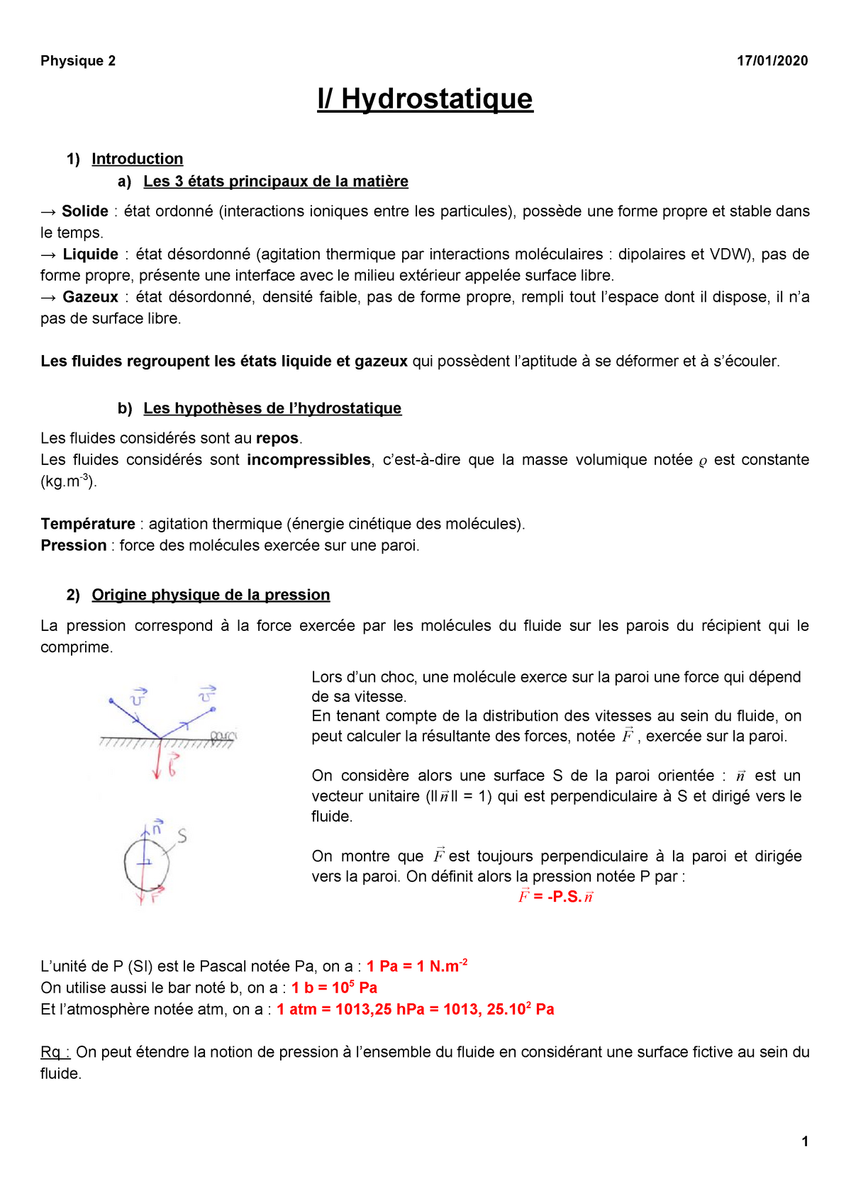 Hydrostatique L1 Sdv S2 Ups Hydrostatique Introduction Les Tats Principaux De La Mati Re Solide Tat Ordonn Interactions Ioniques Entre Les Particules Studocu