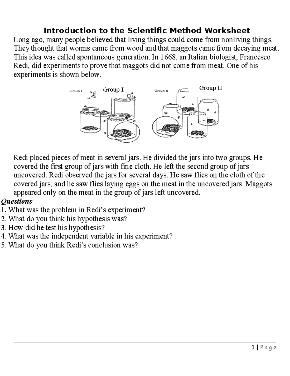 Sci Meth Practice 1 H - Scientific Method Worksheet - Introduction to the Scientific  Method - Studocu