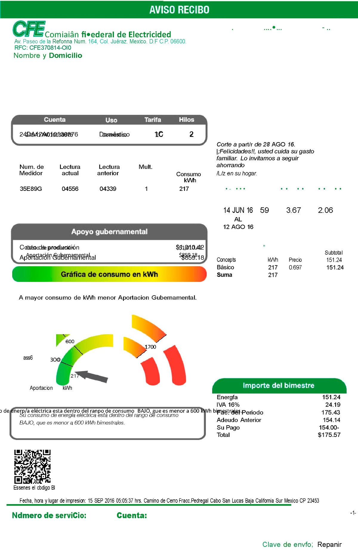 Recibo de luz para editar Comiaiân fi•ederaI de Electricided