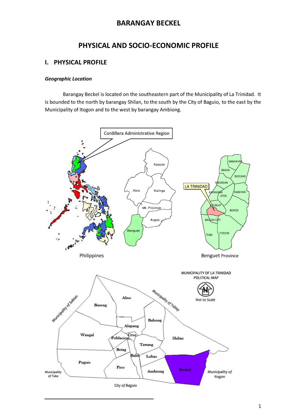 Beckel Socio Economic Profile Barangay Beckel Physical And Socio