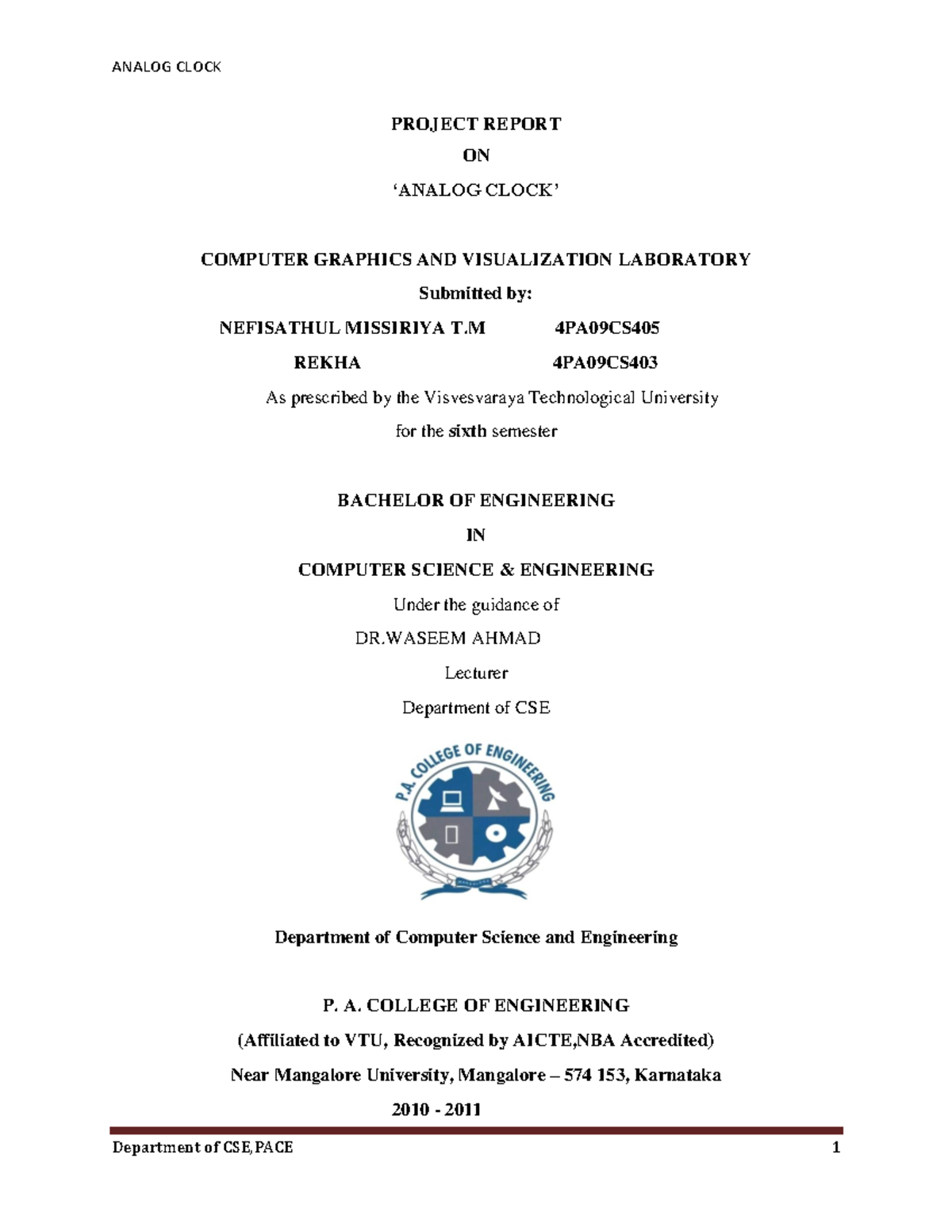 96538715-Clock-Report - PROJECT REPORT ON ‘ANALOG CLOCK’ COMPUTER ...