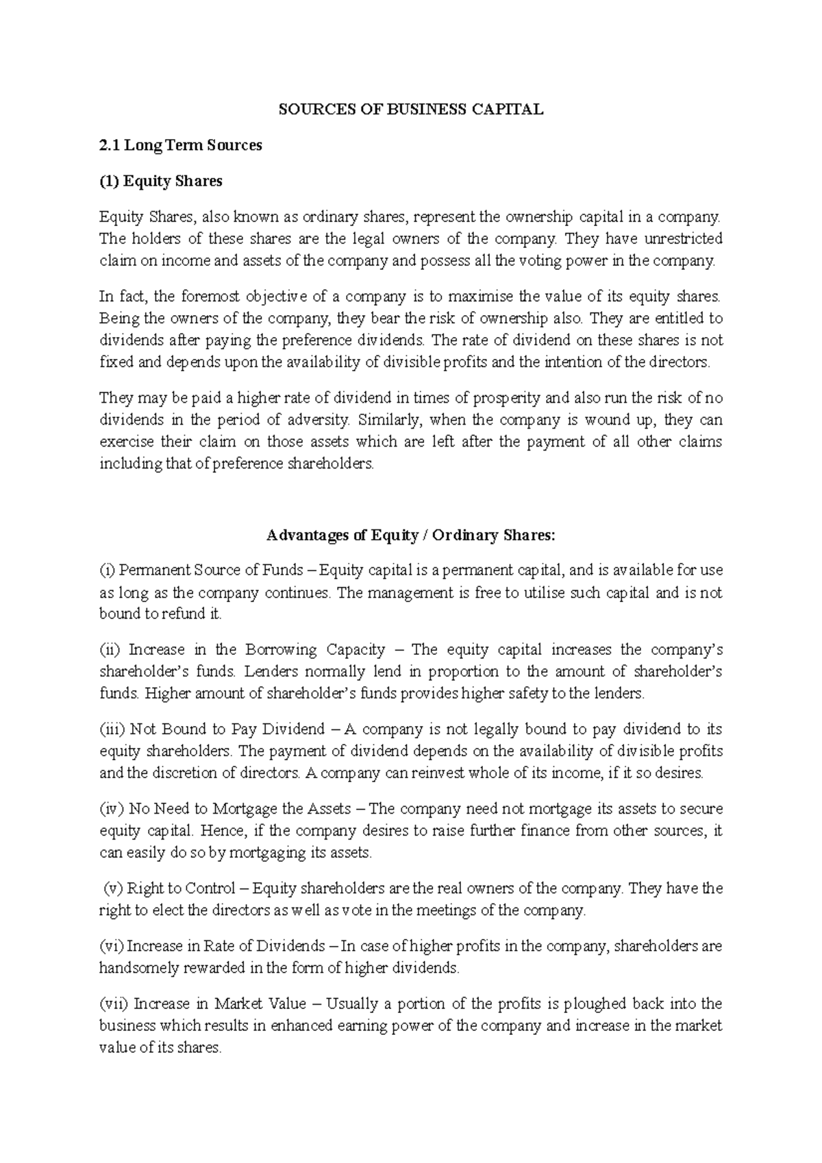 Sources OF Business Capital lecture notes summary by Dr.stephen ...