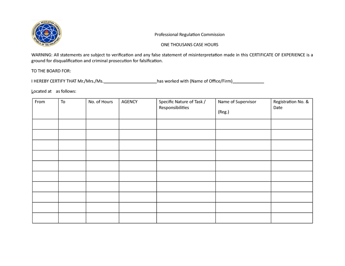 one-thousand-case-hours-professional-regulation-commission-one