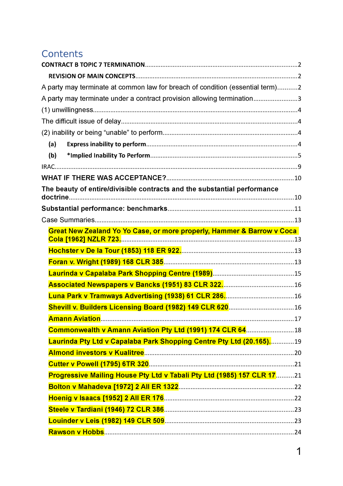 Week 7 Termination Answer guide Contents CONTRACT B TOPIC 7