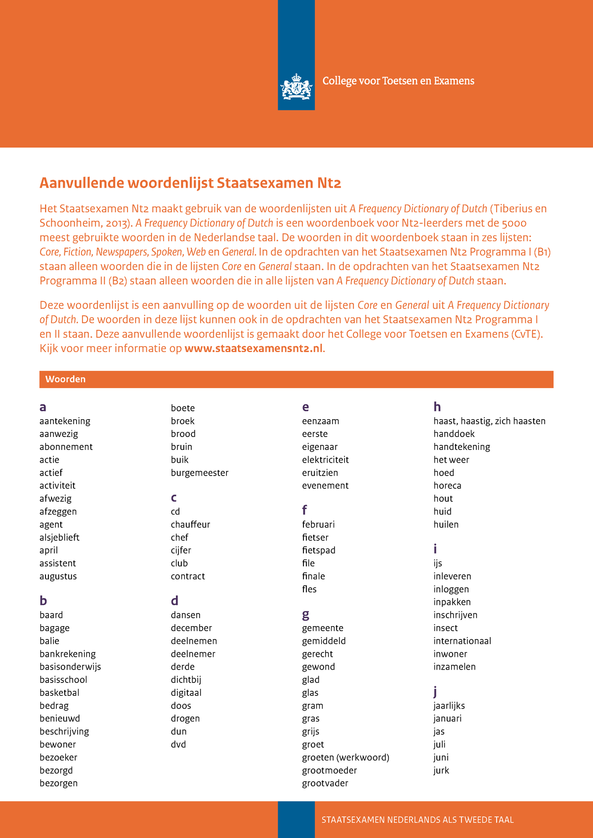 Aanvullende+woordenlijst+Staatsexamen+Nt2 - STAATSEXAMEN NEDERLANDS ALS ...