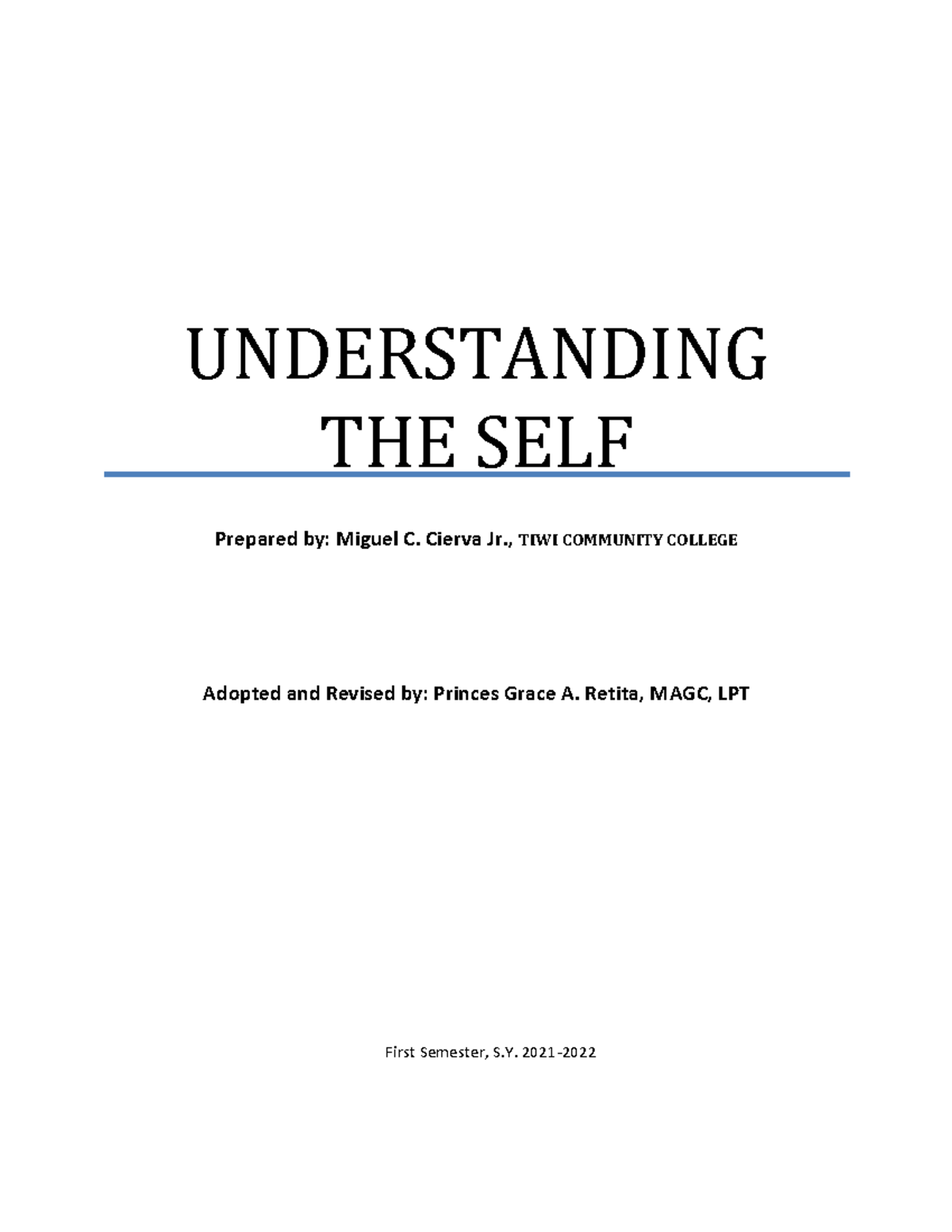 GE Uself LM 1 - Know yourself - UNDERSTANDING THE SELF Prepared by ...