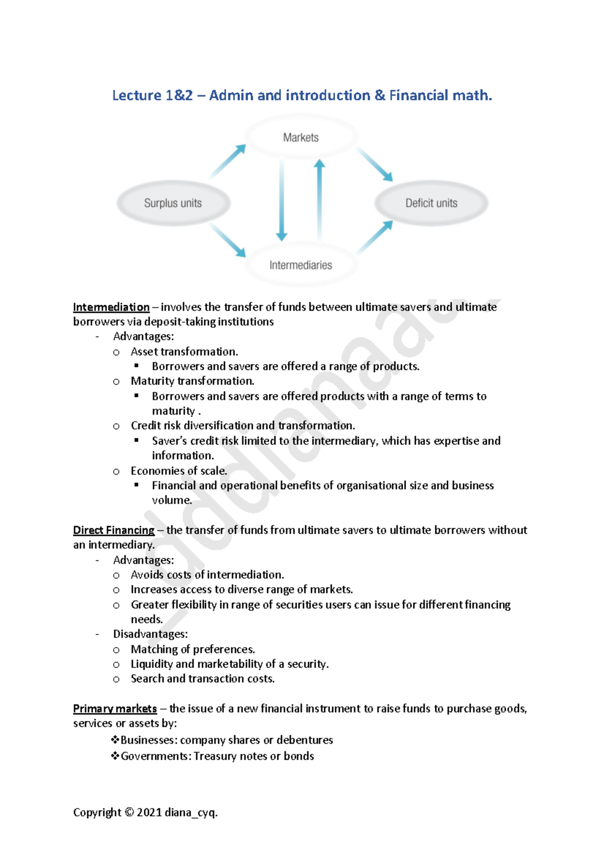 POF summary - Lecture 1 &2 – Admin and introduction & Financial math ...