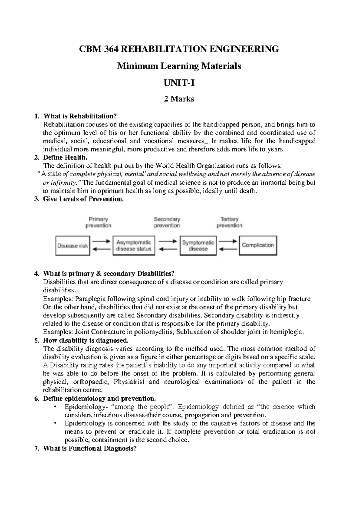 9. MLM - 2 MArks - CBM 364 REHABILITATION ENGINEERING Minimum Learning ...