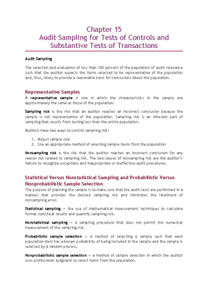 Ch 15 Audit Sampling For Tests Of Controls And Substantive Tests Of Transactions Chapter 15 Audit Sampling For Tests Of Controls And Substantive Tests Of Studocu
