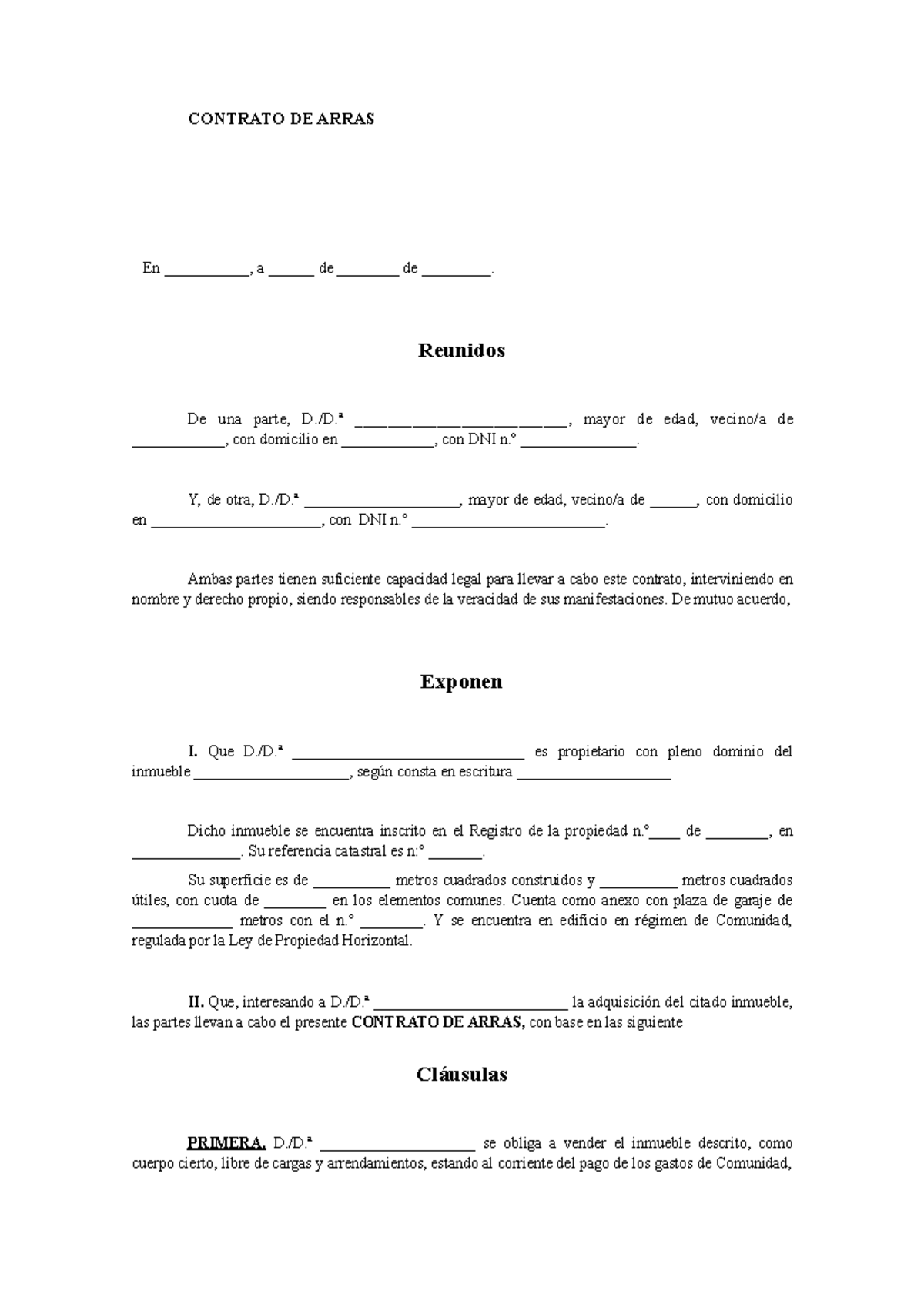 Contrato De Compraventa Y Contrato De Arras