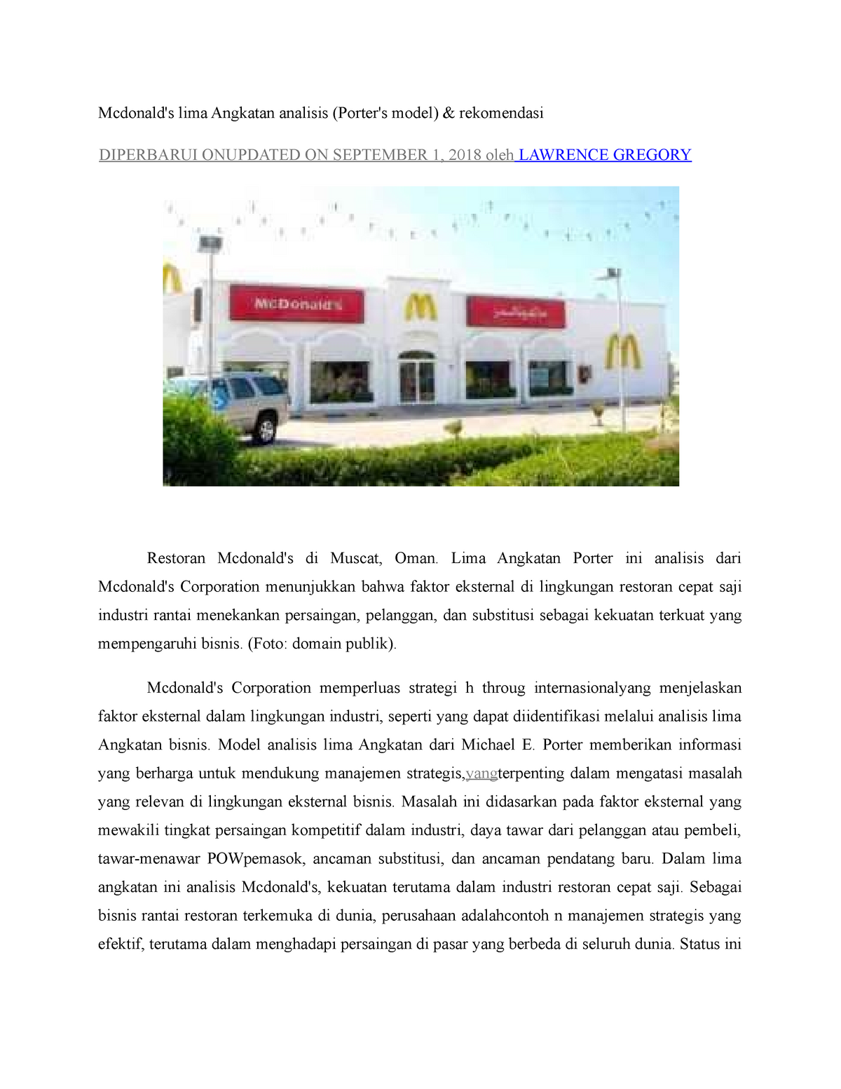 Mcdonald case - study porter analyze Mcdonald lima Sns-Brigh10