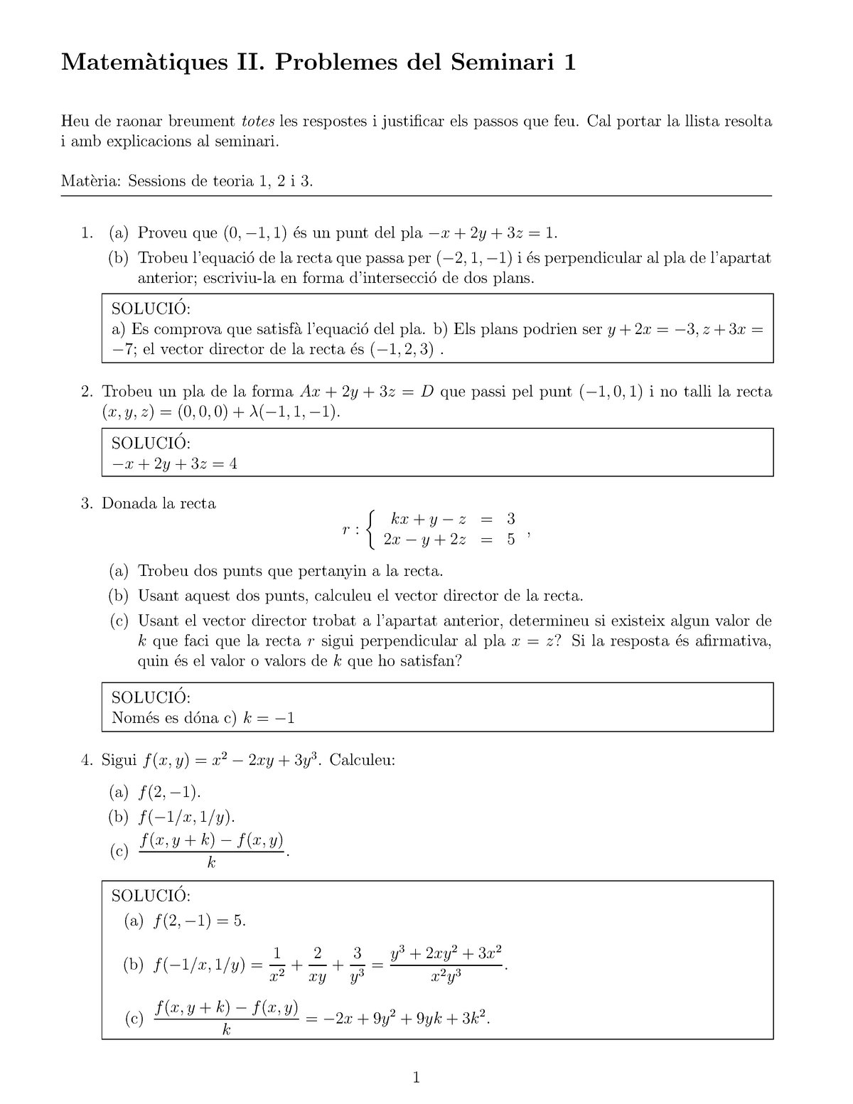 Seminario 1 Resuelto Matem`atiques Ii Problemes Del Seminari 1 Heu