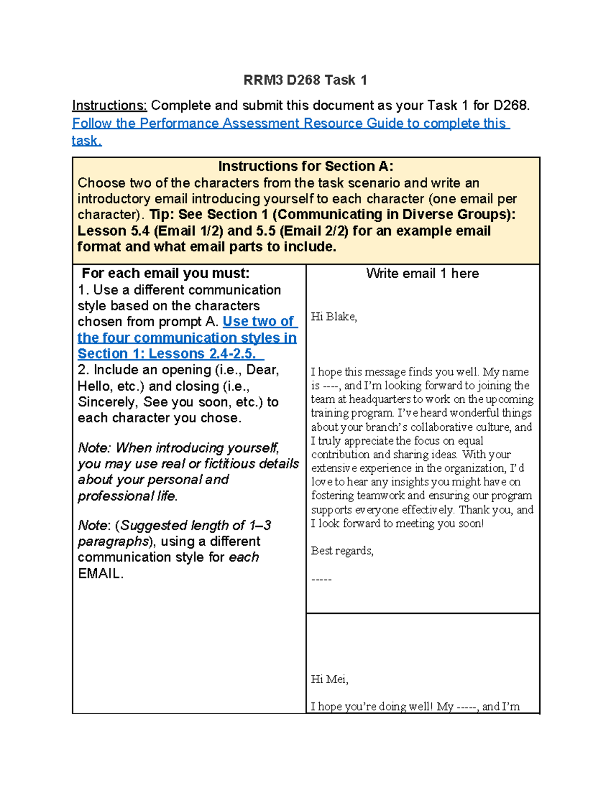 D268 Task 1 - no revise! - RRM3 D268 Task 1 Instructions: Complete and ...