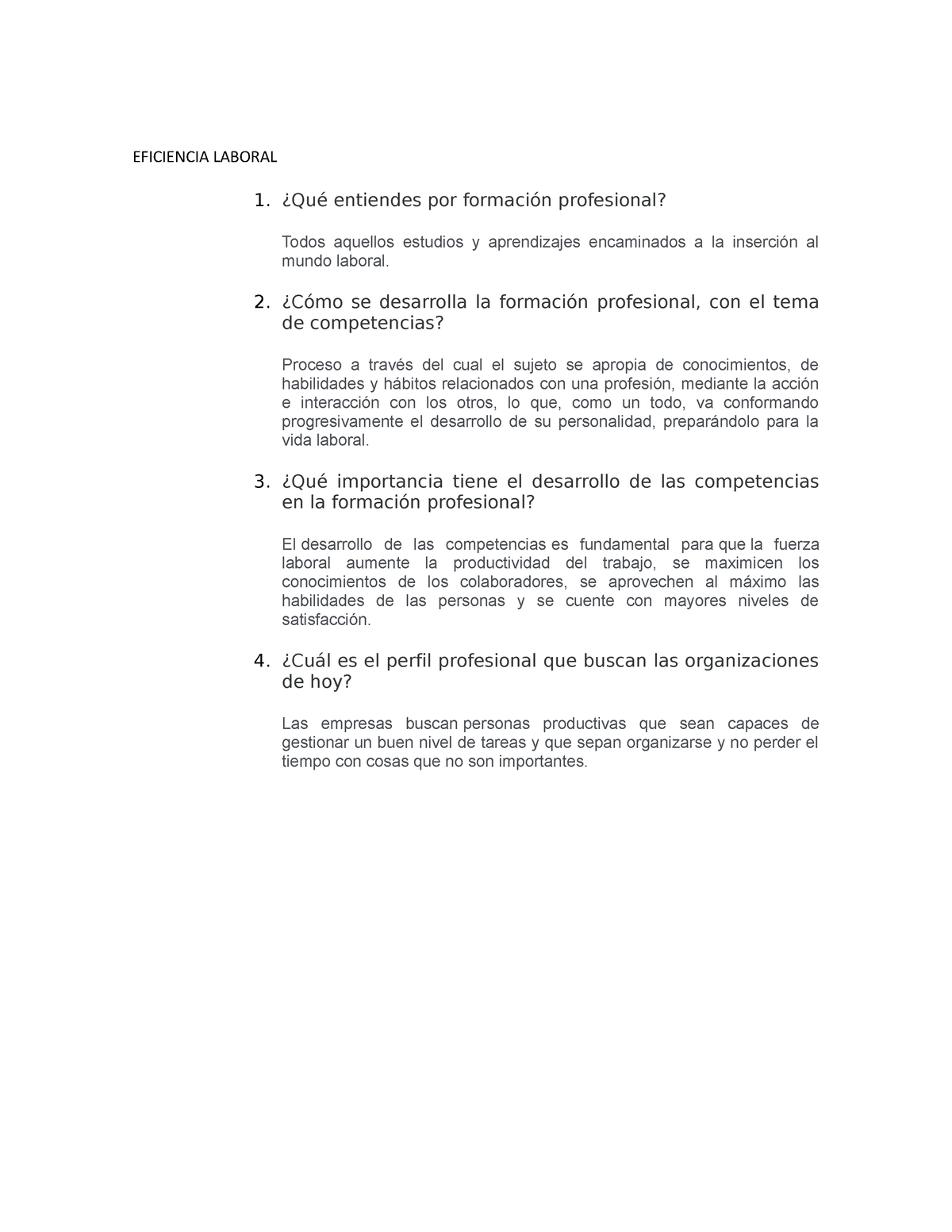 Eficiencia Laboral Semana 1 - EFICIENCIA LABORAL 1. ¿Qué Entiendes Por ...