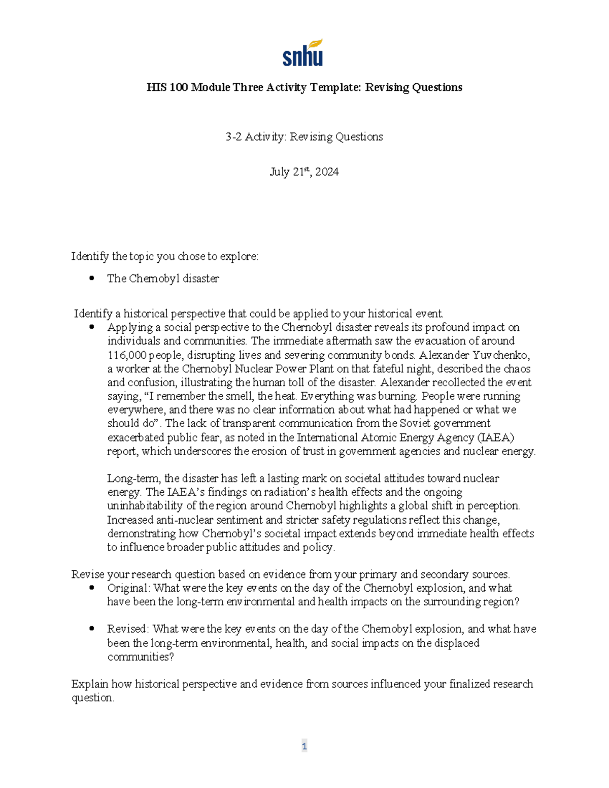 3-2 Assignment - Revising Questions - HIS 100 Module Three Activity ...