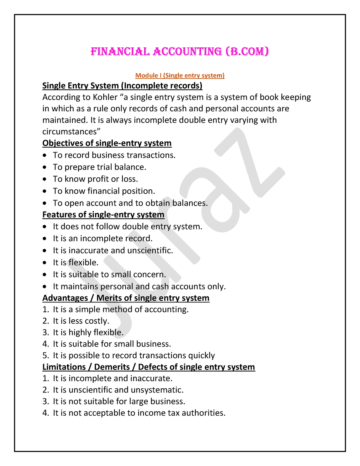 Financial Accounting (Bcom)- Juraz - FINANCIAL ACCOUNTING (B) Module I ...