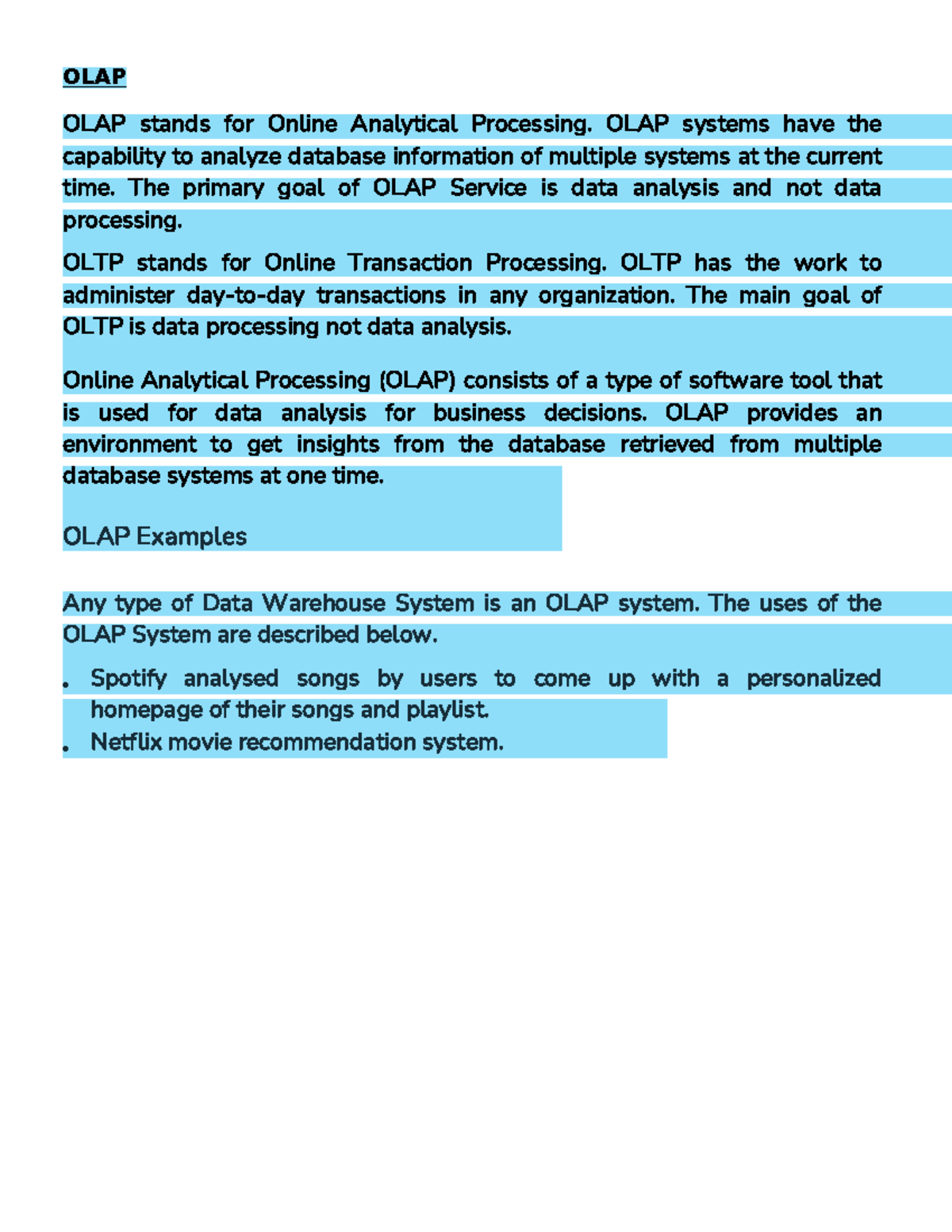 OLAP & OLTP - business analytics - ####### OLAP OLAP stands for Online ...
