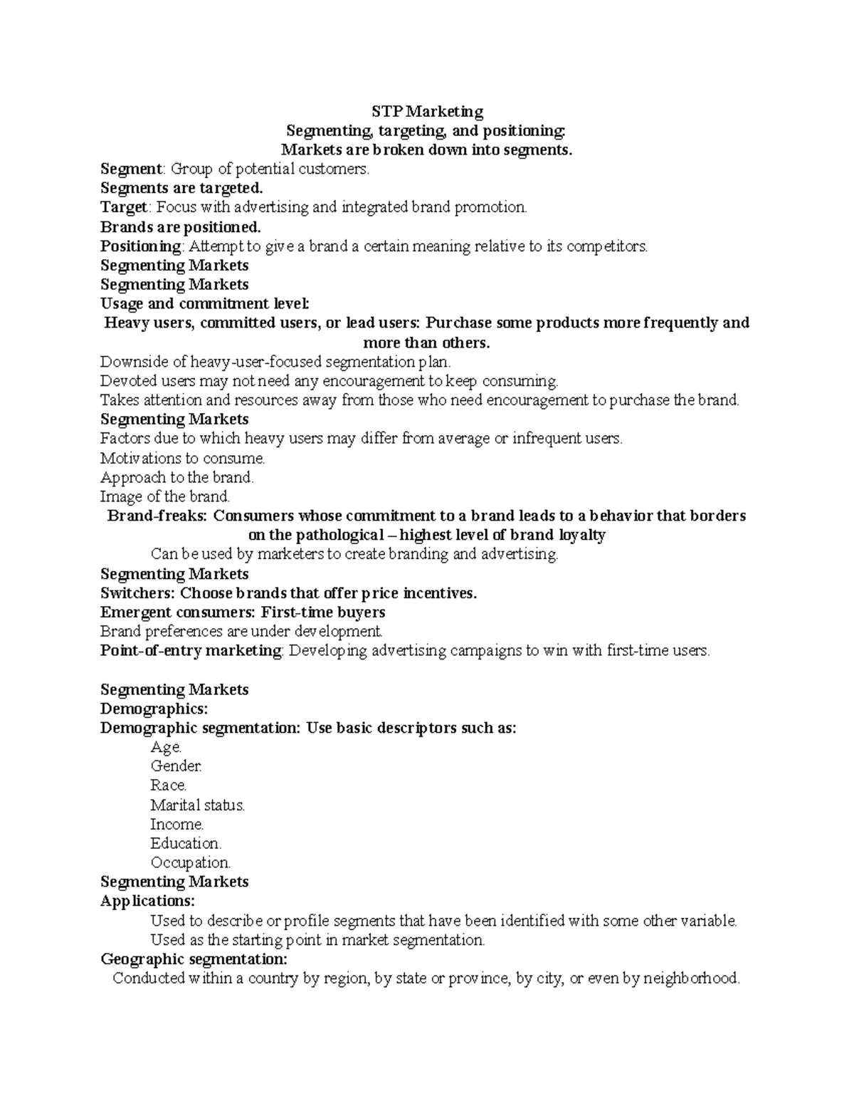 STP Marketing - lecture notes chapter 6 - STP Marketing Segmenting ...