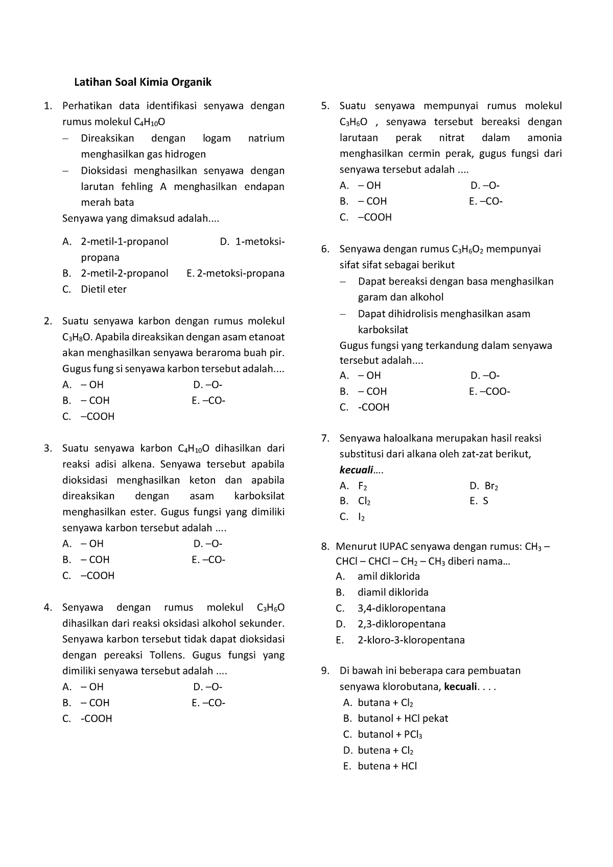 17649858777941 Latihan Kimia Organik Kelas XII - Latihan Soal Kimia ...