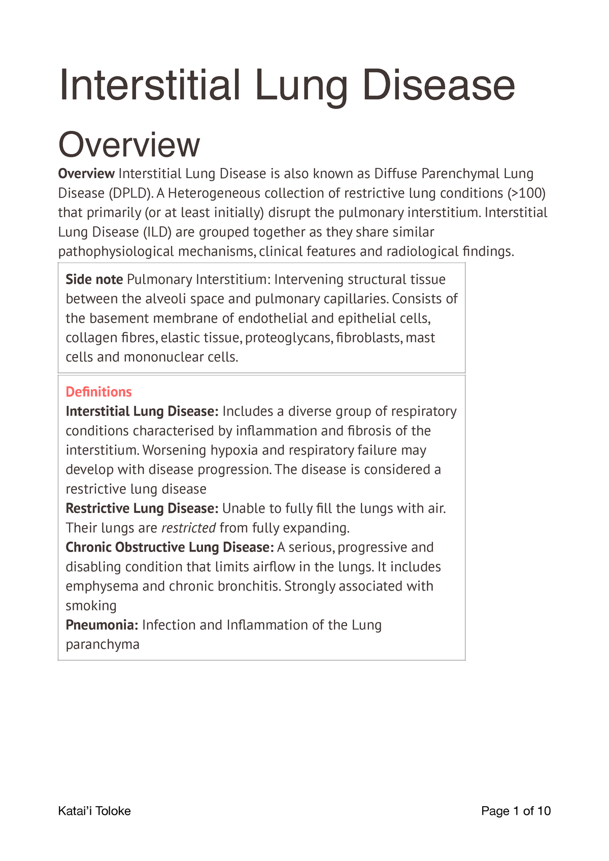 Respiratory - Interstitial Lung Disease - Interstitial Lung Disease ...