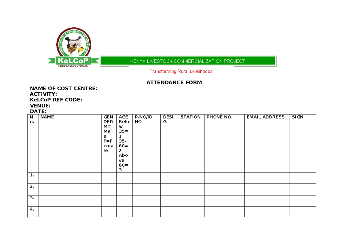 Ke LCo P Attendance Form Training Meetings Etc ATTENDANCE