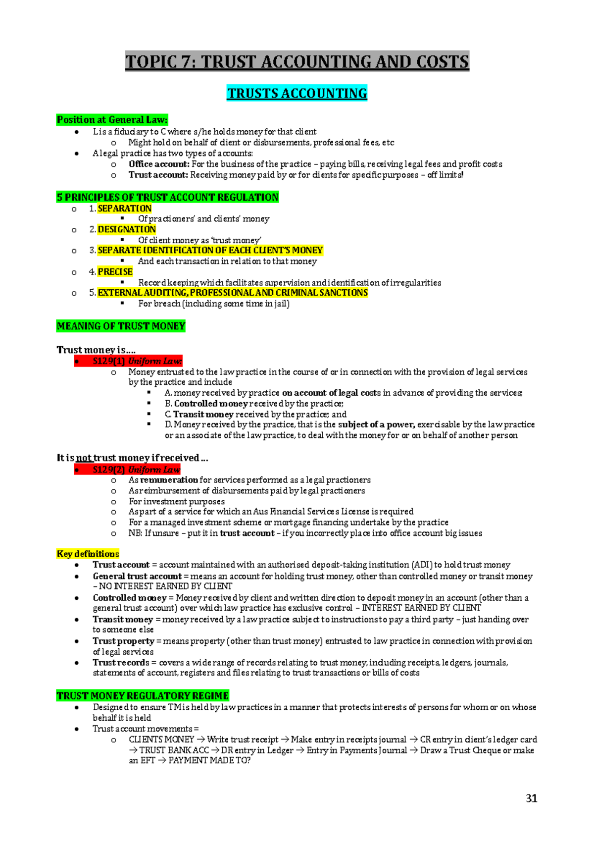 Topic 7 Trust Accounting - TOPIC 7: TRUST ACCOUNTING AND COSTS TRUSTS ...