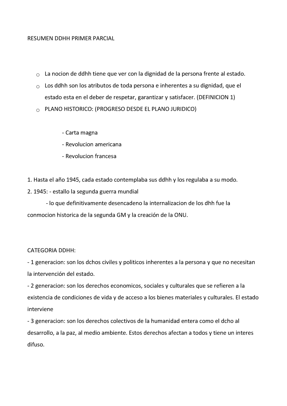 Resumen Ddhh Primer Parcial Resumen Ddhh Primer Parcial O La Nocion De Ddhh Tiene Que Ver Con 5070