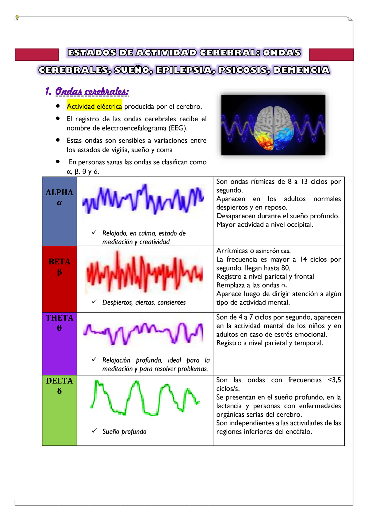 Resumen 5 Estados De Actividad Cerebral 1 Ondas Cerebrales