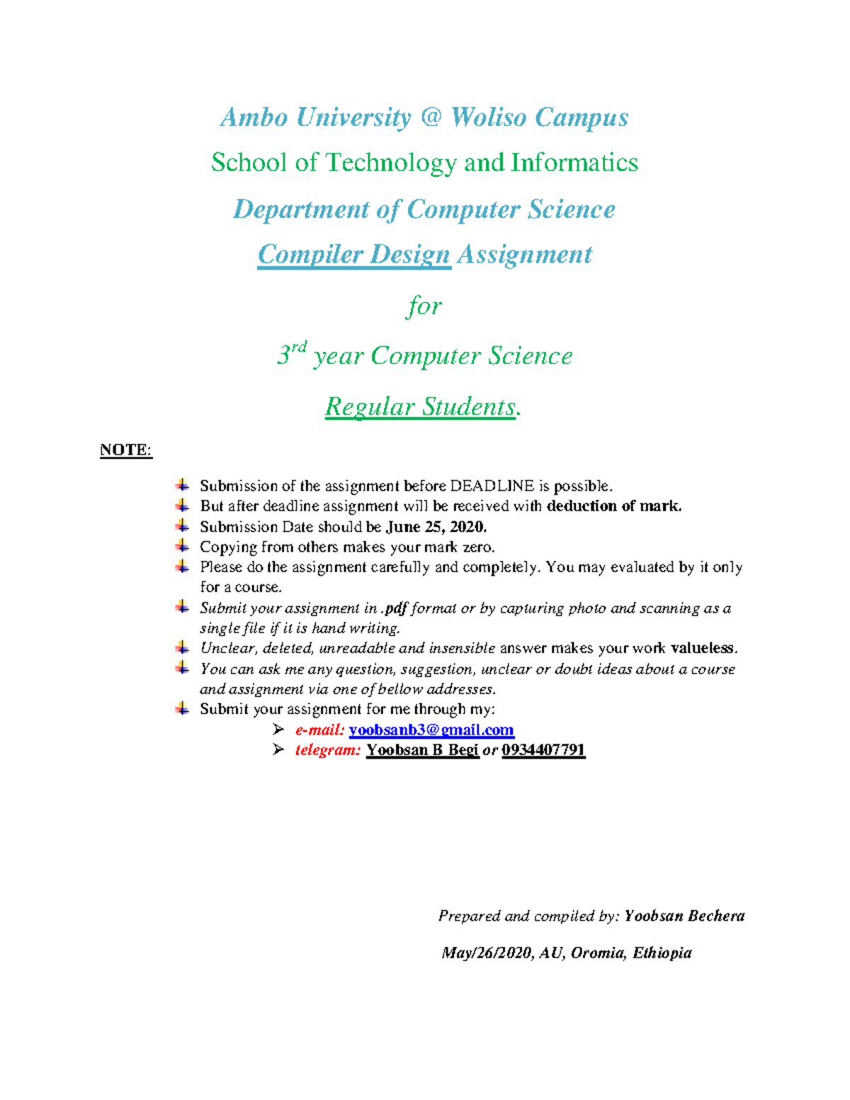 assignment in compiler design