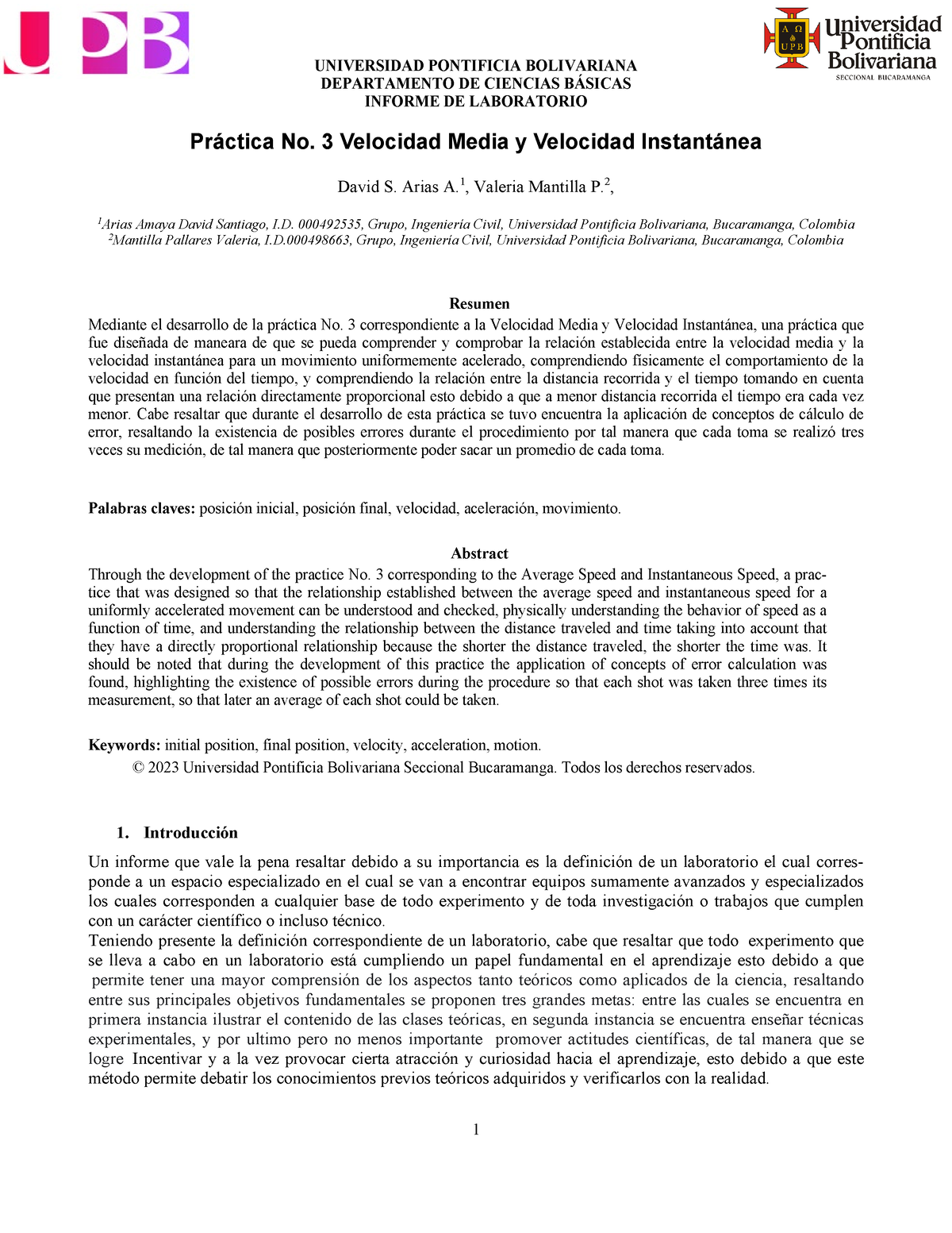 Informe #03 Lab Mecanica - UNIVERSIDAD PONTIFICIA BOLIVARIANA ...