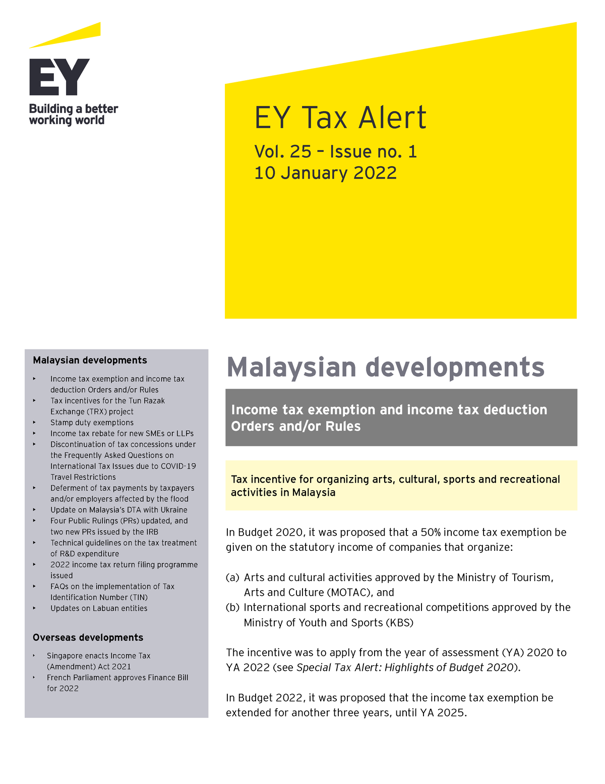 Ey Tax Alert Vol 25 No 1 10 January 2022 Malaysian Developments 