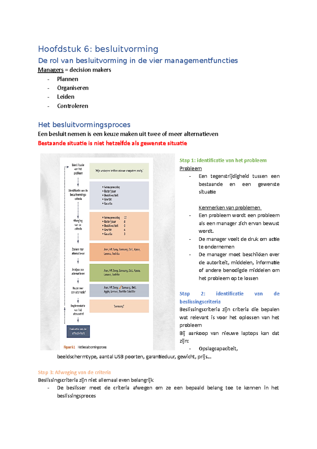 Samenvatting Hoofdstuk 6: Besluitvorming - Hoofdstuk 6: Besluitvorming ...