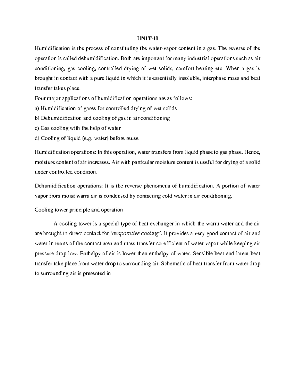 MASS TransferII notes UNITII Humidification is the process of