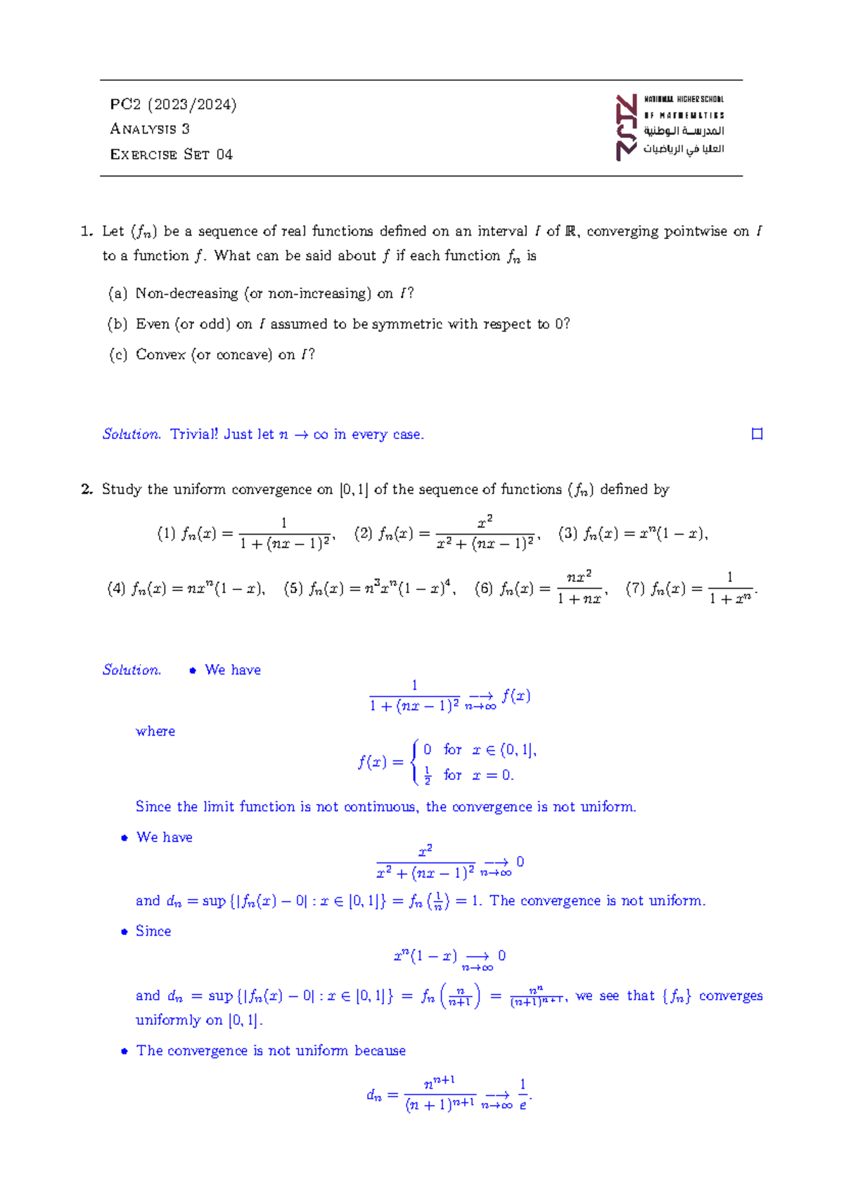 Analysis 3 - Seq Of Functions -Solutions - PC2 (2023/2024) Analysis 3 ...