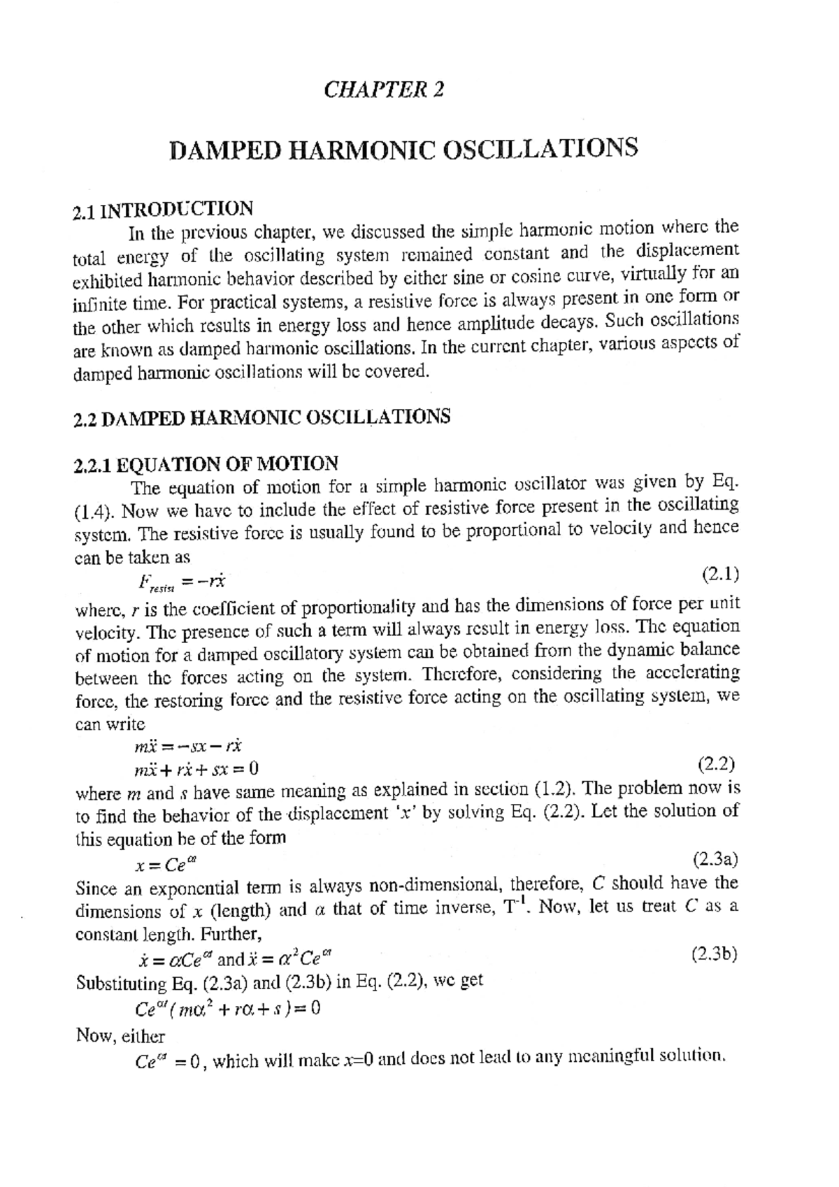 Oscillation and wave - Lecture notes 1 - CHAPTER DAMPED HARMONIC ...