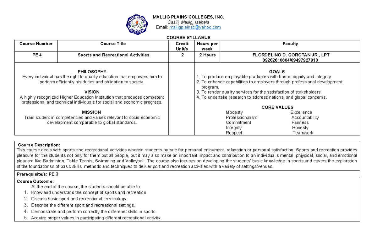 Entrep. and Business Planning-Syllabus - MALLIG PLAINS COLLEGES, INC ...