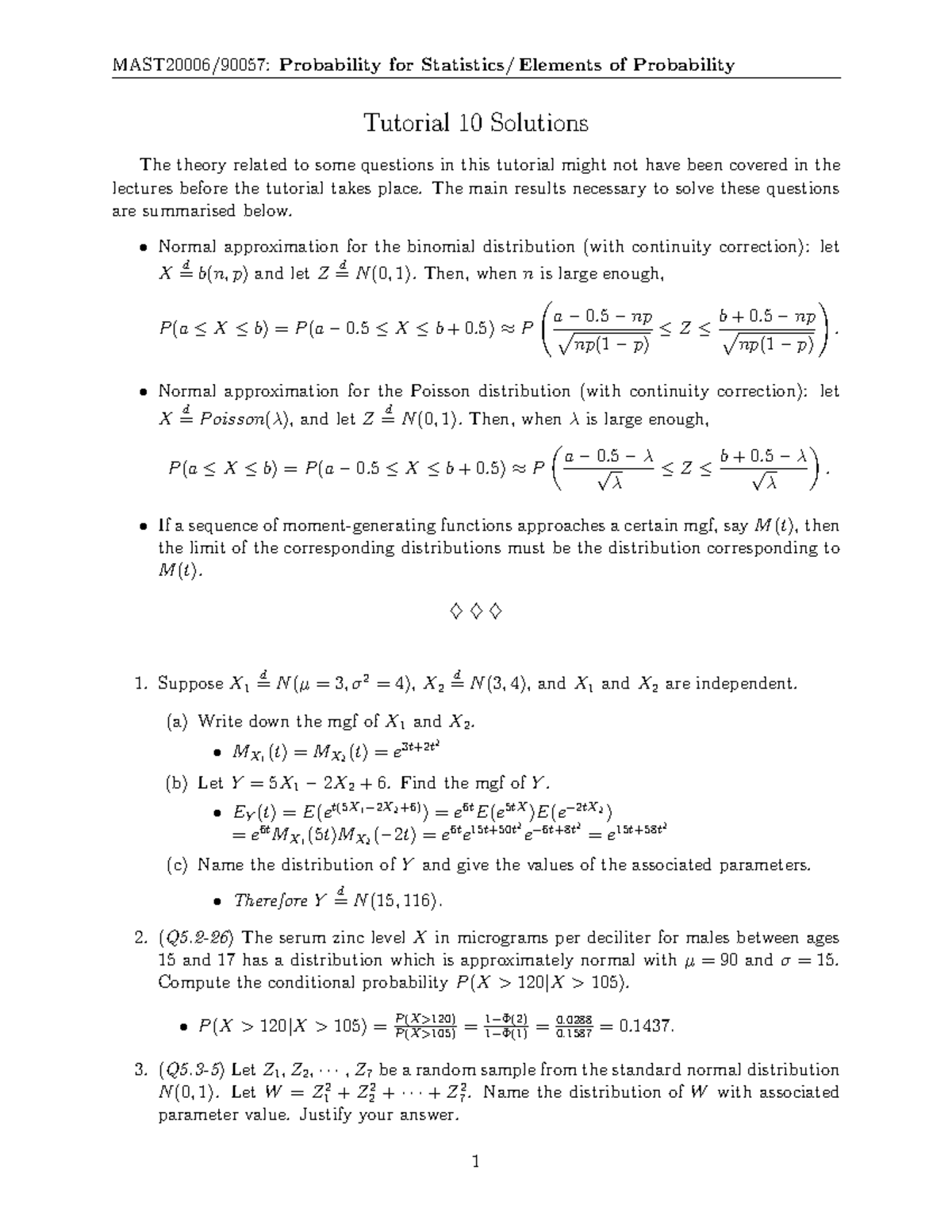 Tutorial 10 Solutions Mast006 Studocu