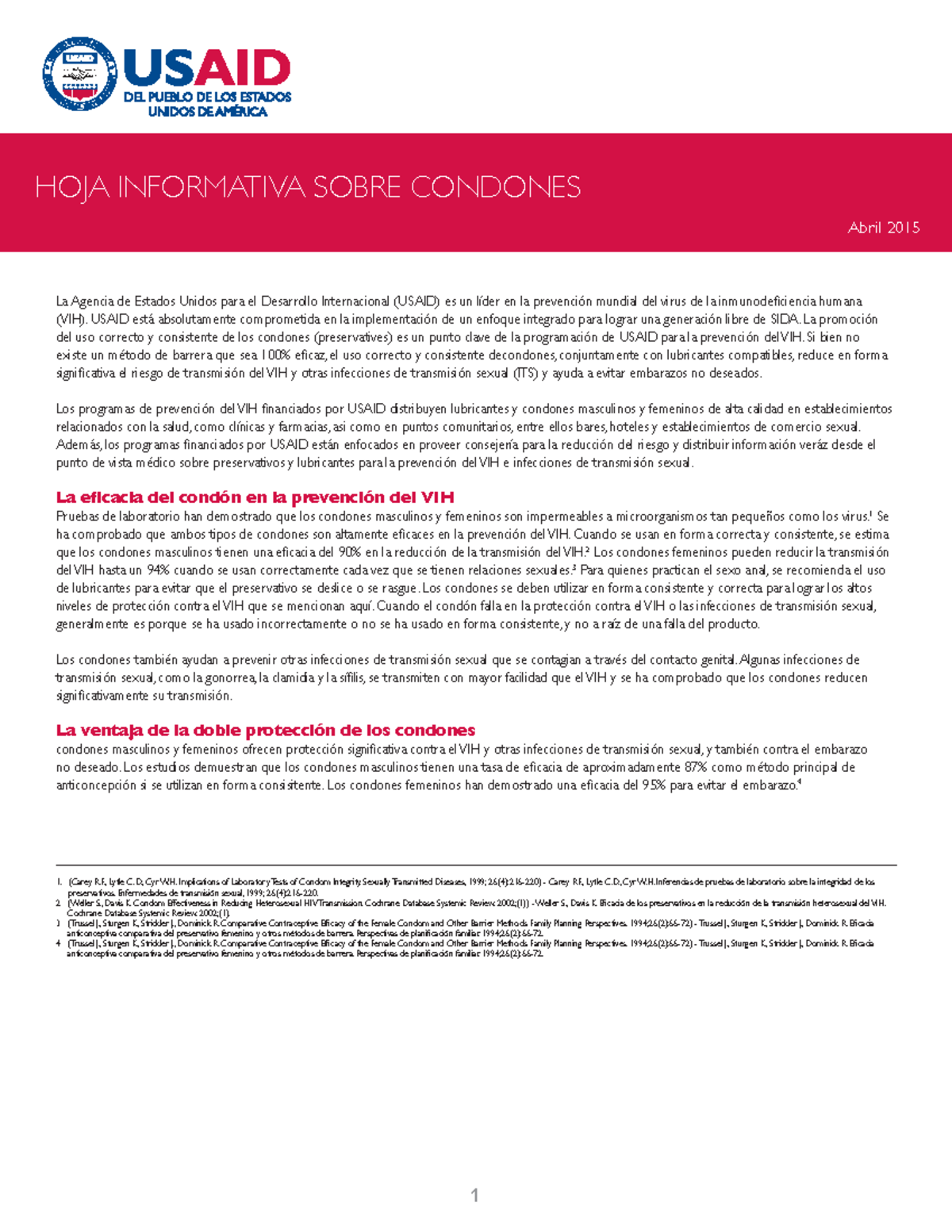Spanish Condom Fact Sheet-508 - 1 HOJA INFORMATIVA SOBRE CONDONES Abril ...